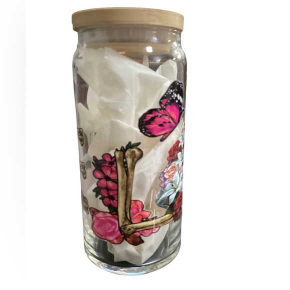 New LOVE skeleton flowers Cup with Bamboo Lid and Straw 20oz - Picture 5 of 11